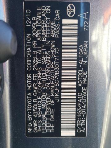 JTKJF5C79B3017172 - 2011 TOYOTA SCION TC Сұр фото 10