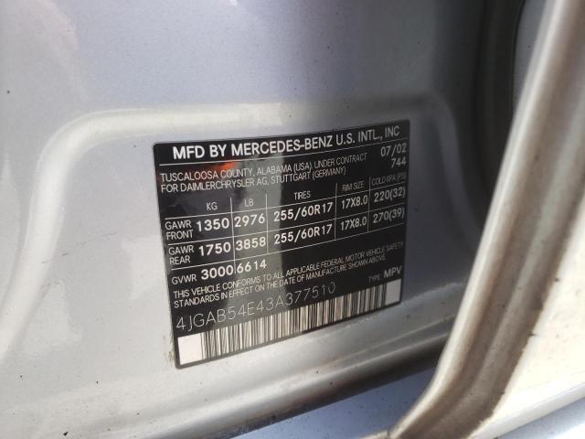 4JGAB54E43A377510 - 2003 MERCEDES-BENZ ML 320 SILVER photo 10