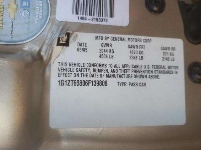 1G1ZT63806F139806 - 2006 CHEVROLET MALIBU MAX 金色 照片 10