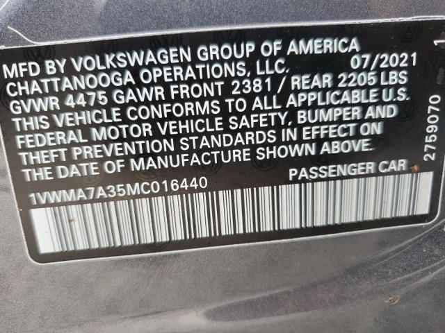 1VWMA7A35MC016440 - 2021 VOLKSWAGEN PASSAT R-L GRAY photo 10
