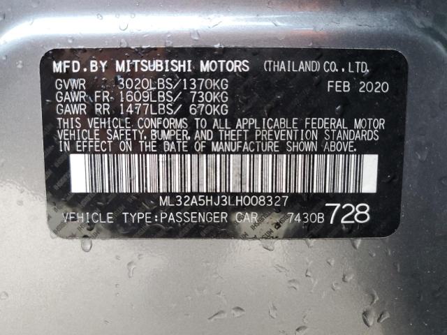 ML32A5HJ3LH008327 - 2020 MITSUBISHI MIRAGE LE GRAY photo 10