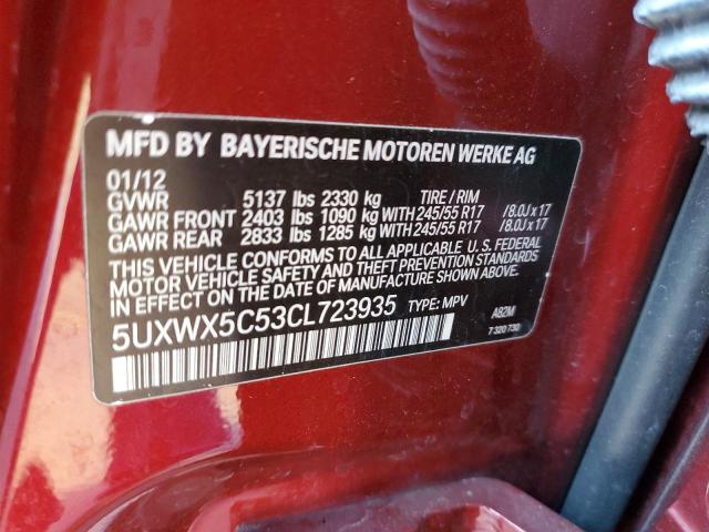 5UXWX5C53CL723935 - 2012 BMW X3 XDRIVE2 RED photo 10