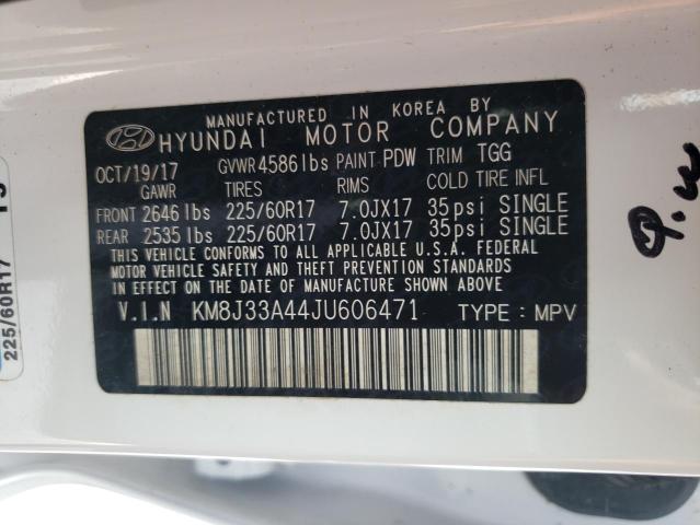 KM8J33A44JU606471 - 2018 HYUNDAI TUCSON SEL WHITE photo 10