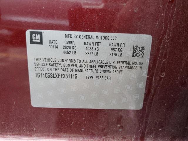 1G11C5SLXFF231115 - 2015 CHEVROLET MALIBU 1LT 勃艮第红 照片 10