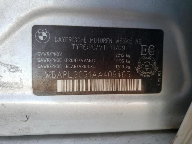 WBAPL3C51AA408465 - 2010 BMW 335 XI SILVER photo 10