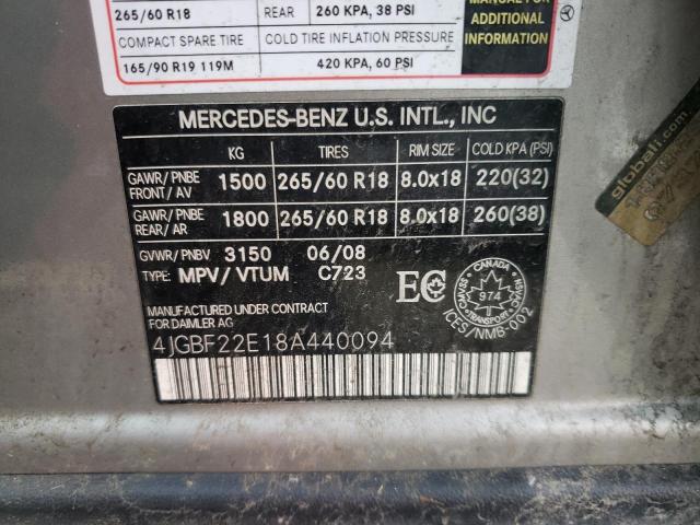 4JGBF22E18A440094 - 2008 MERCEDES-BENZ GL 320 CDI SILVER photo 10