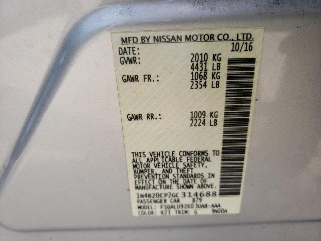 1N4BZ0CP2GC314688 - 2016 NISSAN LEAF SV SILVER photo 10