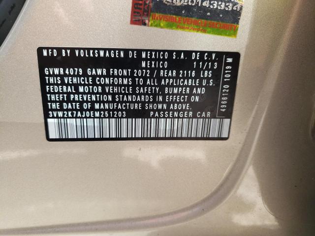 3VW2K7AJ0EM251203 - 2014 VOLKSWAGEN JETTA BASE GRAY photo 10