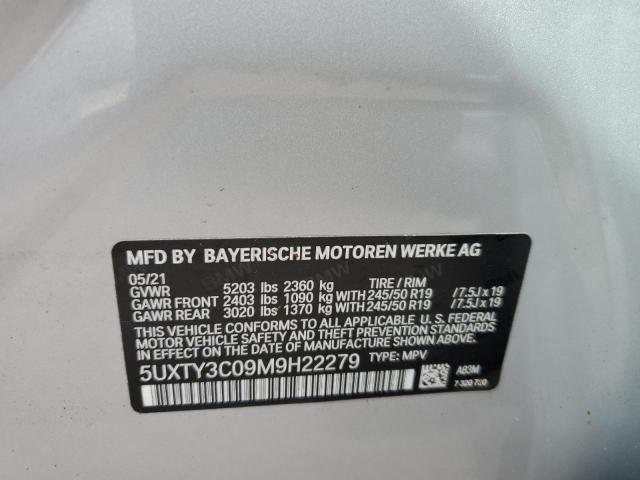 5UXTY3C09M9H22279 - 2021 BMW X3 SDRIVE3 SILVER photo 10