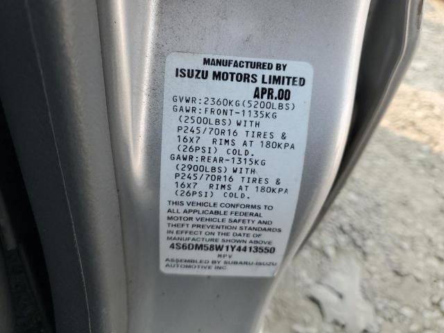 4S6DM58W1Y4413550 - 2000 HONDA PASSPORT E 灰色 照片 10