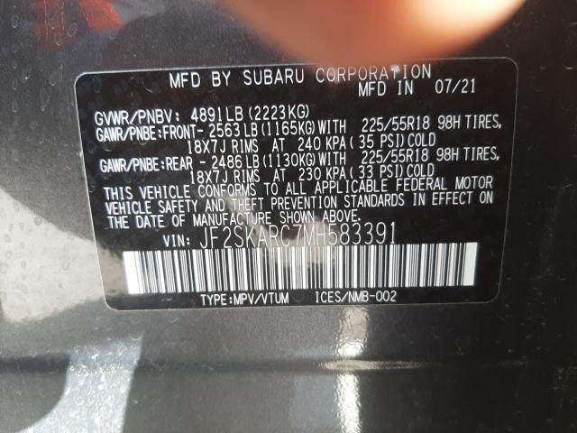 JF2SKARC7MH583391 - 2021 SUBARU FORESTER S GRAY photo 10