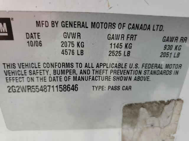 2G2WR554871158646 - 2007 PONTIAC GRAND PRIX თეთრი ფოტო 10