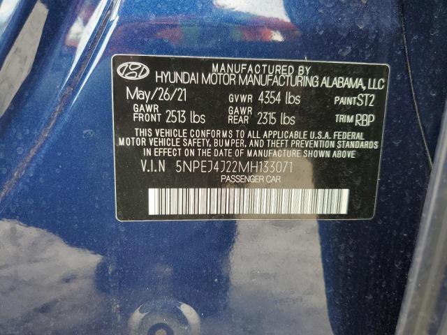 5NPEJ4J22MH133071 - 2021 HYUNDAI SONATA SEL BLUE photo 10