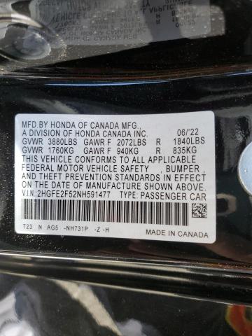 2HGFE2F52NH591477 - 2022 HONDA CIVIC SPOR 黑色 照片 10