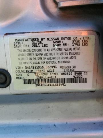 3N1AB51D15L582491 - 2005 NISSAN SENTRA SE- SILVER photo 10