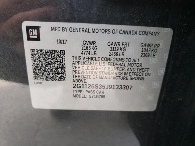 2G1125S35J9133307 - 2018 CHEVROLET IMPALA PRE GRAY photo 10