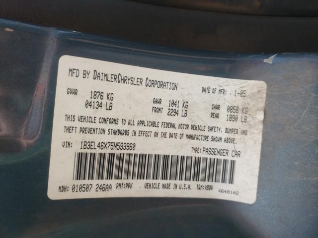 1B3EL46X75N593960 - 2005 DODGE STRATUS SX GREEN photo 10