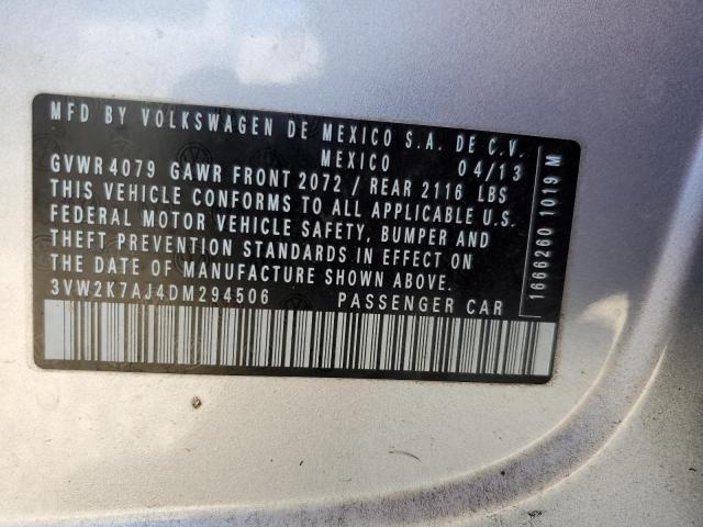 3VW2K7AJ4DM294506 - 2013 VOLKSWAGEN JETTA BASE SILVER photo 10