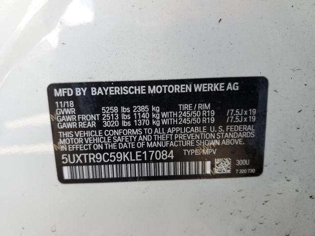 5UXTR9C59KLE17084 - 2019 BMW X3 XDRIVE3 WHITE photo 10