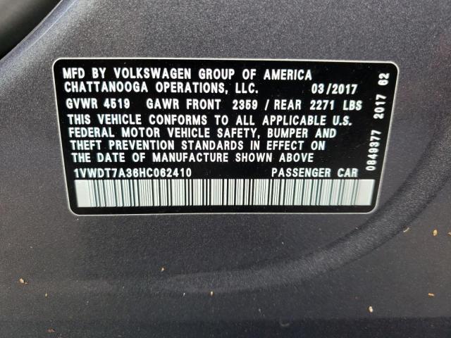 1VWDT7A36HC062410 - 2017 VOLKSWAGEN PASSAT R-L GRAY photo 10