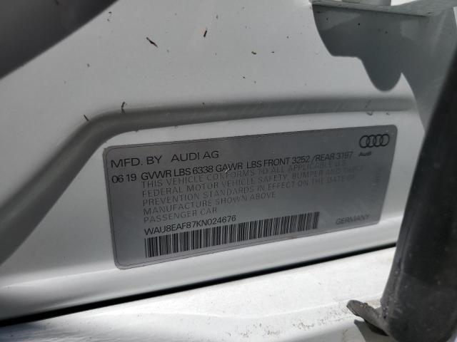 WAU8EAF87KN024676 - 2019 AUDI A8 L WHITE photo 10