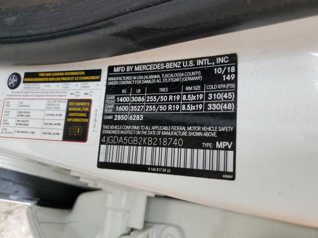 4JGDA5GB2KB218740 - 2019 MERCEDES-BENZ GLE 400 4M UNKNOWN - NOT OK FOR INV. photo 10