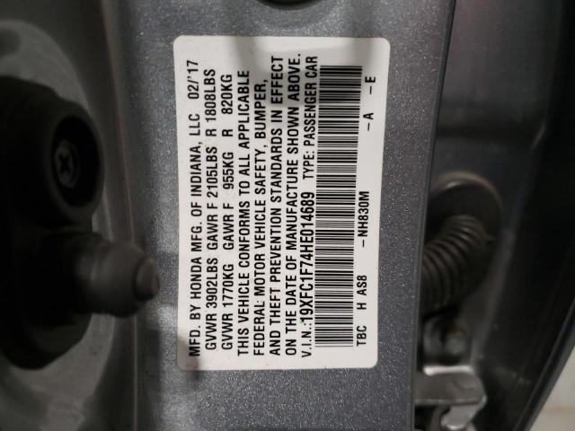 19XFC1F74HE014689 - 2017 HONDA CIVIC EXL Gümüş foto 10