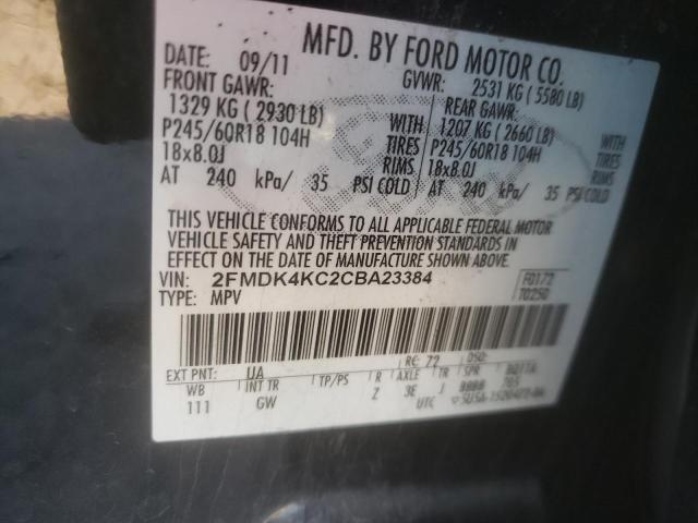 2FMDK4KC2CBA23384 - 2012 FORD EDGE LIMIT BLACK photo 10