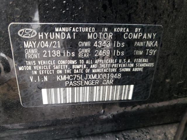 KMHC75LJXMU081948 - 2021 HYUNDAI IONIQ SE BLACK photo 10