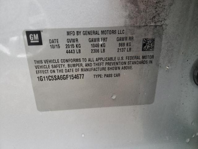 1G11C5SA6GF154677 - 2016 CHEVROLET MALIBU LIM 银色 照片 10