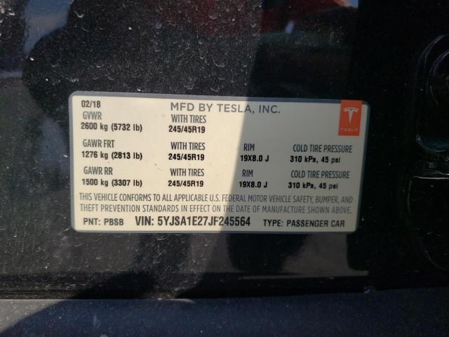 5YJSA1E27JF245564 - 2018 TESLA MODEL S Սև լուսանկար 10