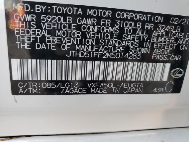 JTHD51FF2M5014283 - 2021 LEXUS LS 500 BAS WHITE photo 10