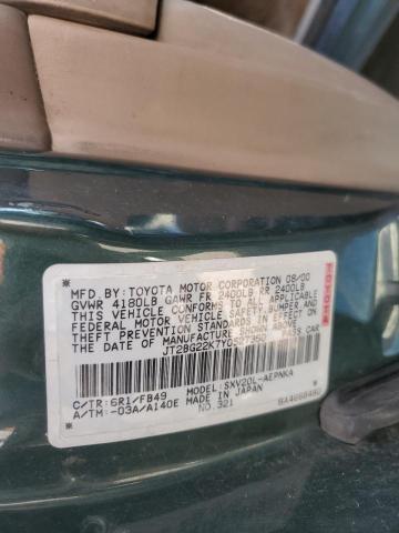 JT2BG22K7Y0527360 - 2000 TOYOTA CAMRY CE GREEN photo 10