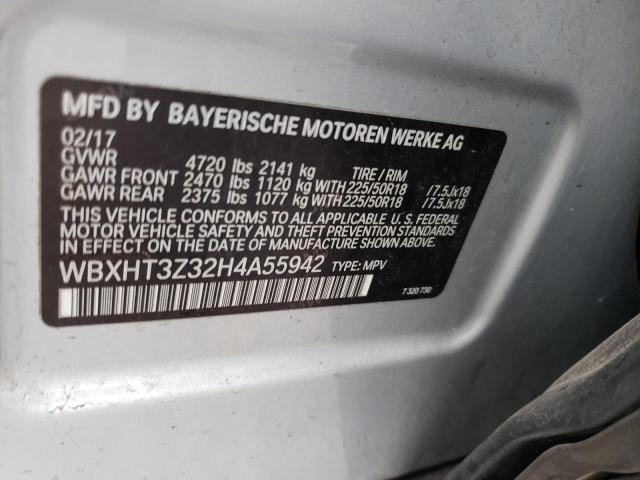 WBXHT3Z32H4A55942 - 2017 BMW X1 XDRIVE2 SILVER photo 10