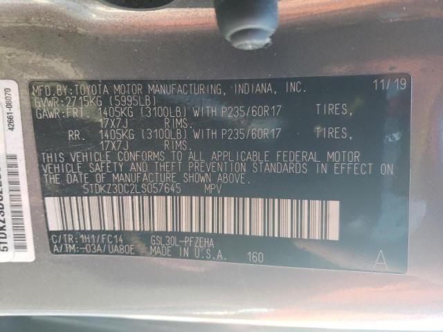 5TDKZ3DC2LS057645 - 2020 TOYOTA SIENNA LE GRAY photo 10