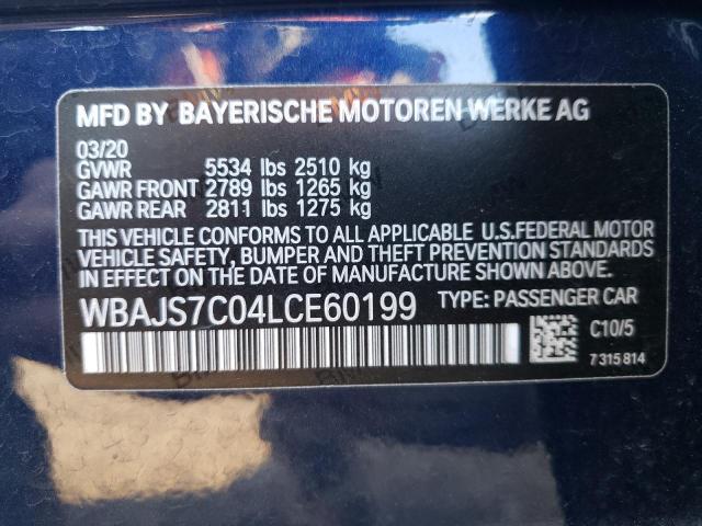 WBAJS7C04LCE60199 - 2020 BMW M550XI BLUE photo 10