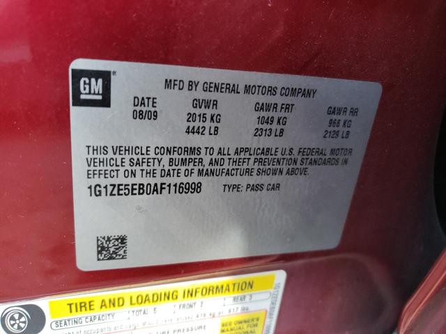 1G1ZE5EB0AF116998 - 2010 CHEVROLET MALIBU LTZ წითელი ფოტო 10