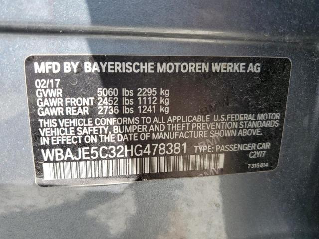 WBAJE5C32HG478381 - 2017 BMW 540 I CHARCOAL photo 10