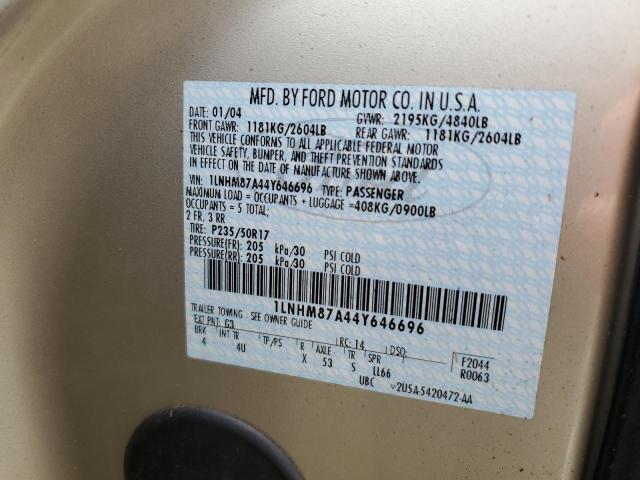 1LNHM87A44Y646696 - 2004 LINCOLN LS 金色 照片 10