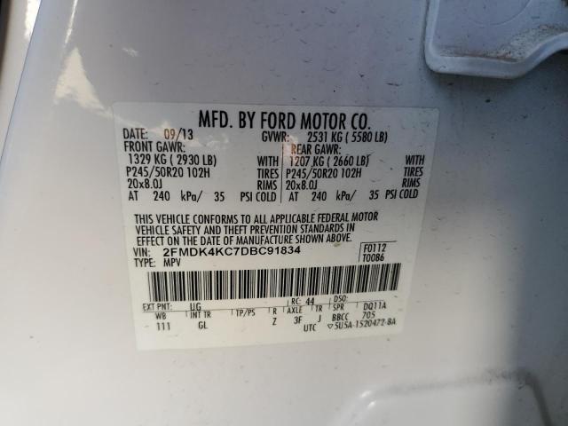 2FMDK4KC7DBC91834 - 2013 FORD EDGE LIMIT WHITE photo 10