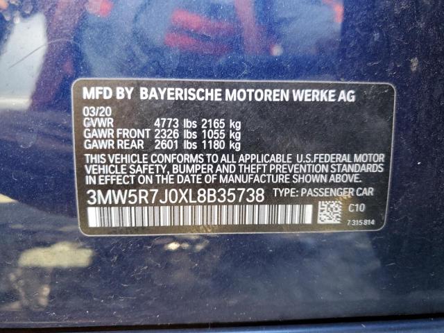 3MW5R7J0XL8B35738 - 2020 BMW 330XI BLUE photo 10