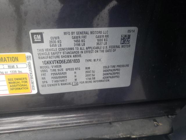 1GKKVTKD6EJ361833 - 2014 GMC ACADIA CHARCOAL photo 10