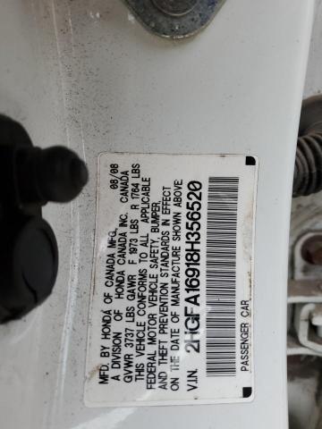 2HGFA16918H356520 - 2008 HONDA CIVIC EXL 白色 照片 10