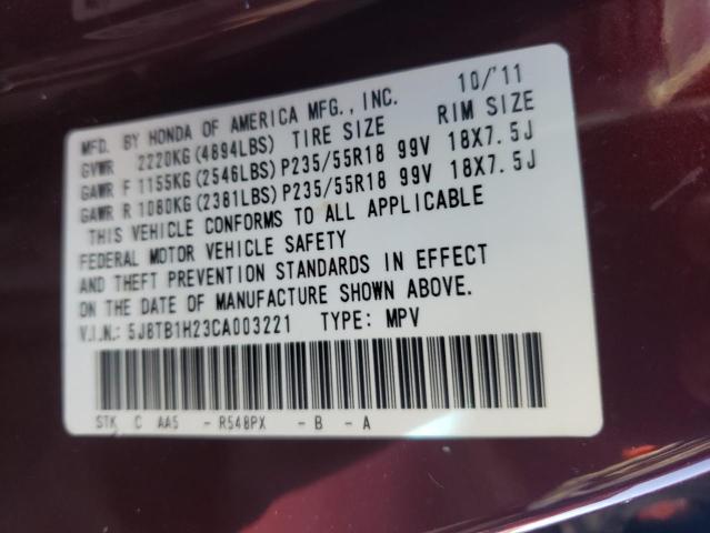 5J8TB1H23CA003221 - 2012 ACURA RDX MAROON photo 10