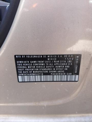 3VW2K7AJ8DM242716 - 2013 VOLKSWAGEN JETTA BASE 金色 照片 10