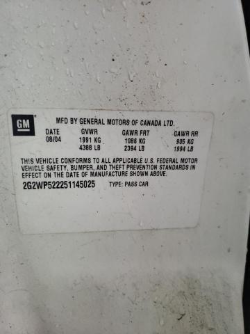 2G2WP522251145025 - 2005 PONTIAC GRAND PRIX თეთრი ფოტო 10