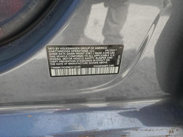 1VWMA7A34MC012248 - 2021 VOLKSWAGEN PASSAT R-L GRAY photo 10