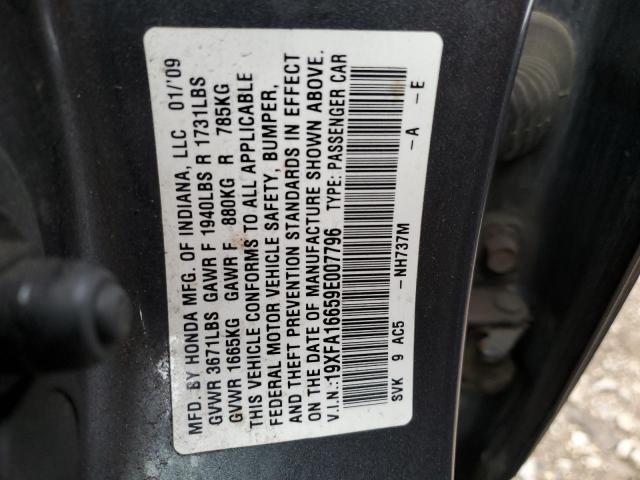 19XFA16659E007796 - 2009 HONDA CIVIC LX-S Szary zdjęcie 10