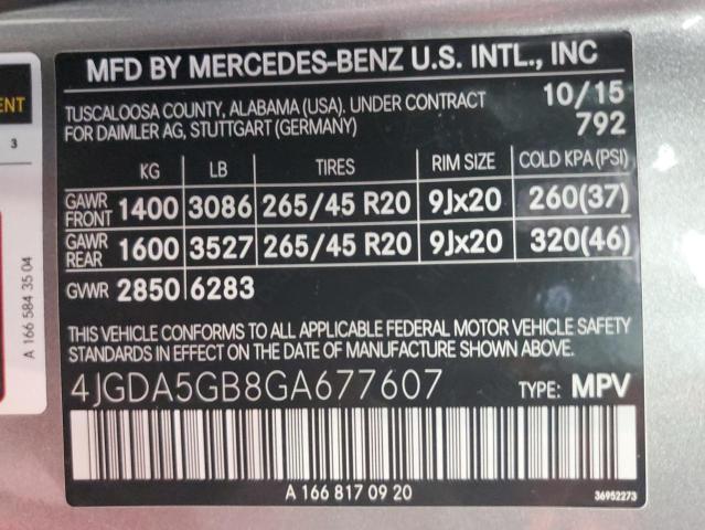 4JGDA5GB8GA677607 - 2016 MERCEDES-BENZ GLE 400 4M SILVER photo 10