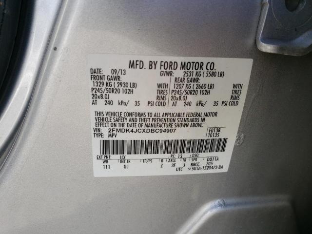 2FMDK4JCXDBC94907 - 2013 FORD EDGE SEL SILVER photo 10